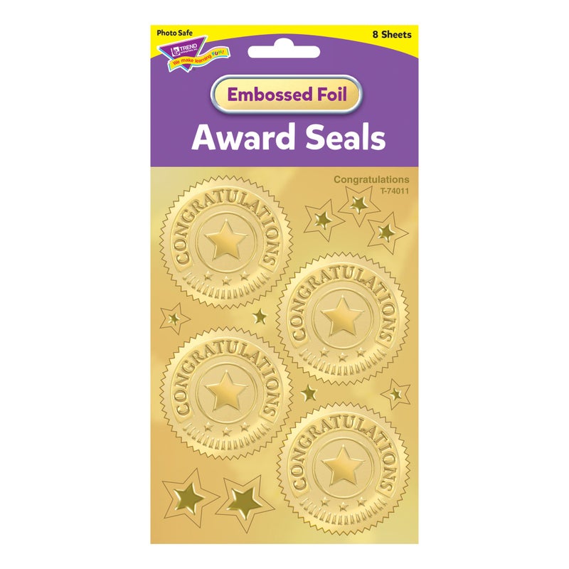 Trend Enterprises Congratulations (Gold) Award Seals Stickers - 4 stickers per sheet, 8 sheets - Image 3